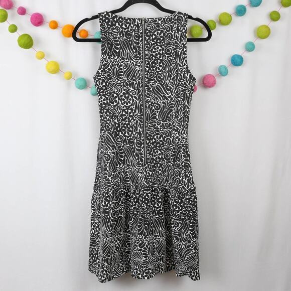 Banana Republic Marimekko Black White Floral Sleeveless Fit and Flare Dress 0 - Picture 5 of 8
